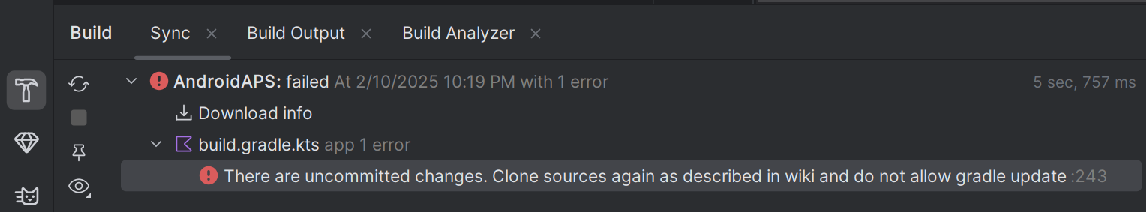 Gradle Uncommitted Changes