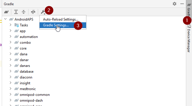 Open Gradle Settings