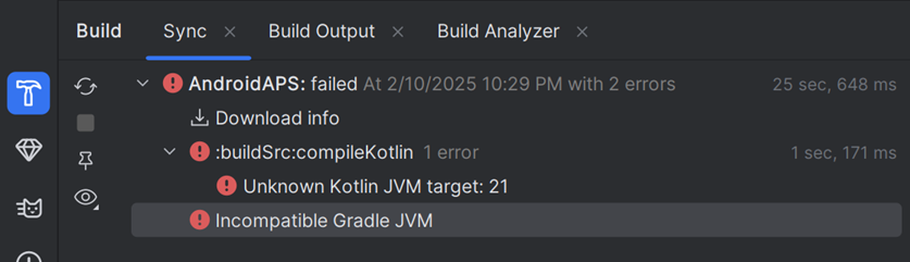 Incompatible Gradle JVM