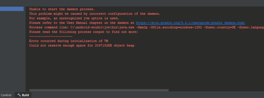 Schermata Impossibile avviare il processo daemon