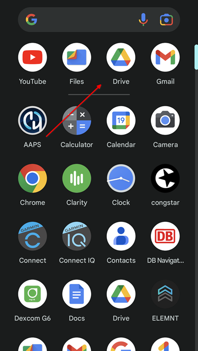 start the Google Drive app