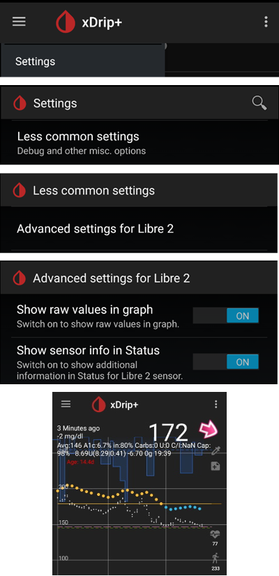xDrip+ impostazioni avanzate Libre 2 & valori grezzi