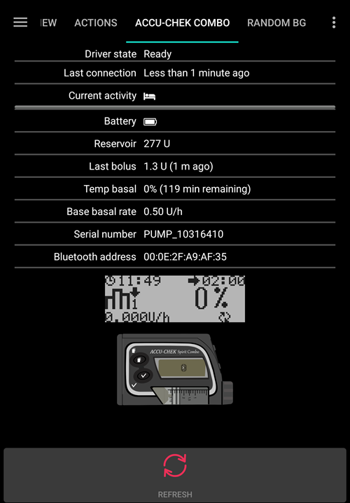Screenshot of Accu-Chek Combo tab with pairing
