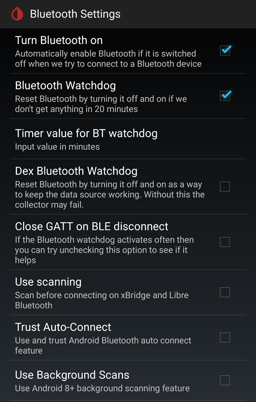 xDrip+ BT settings